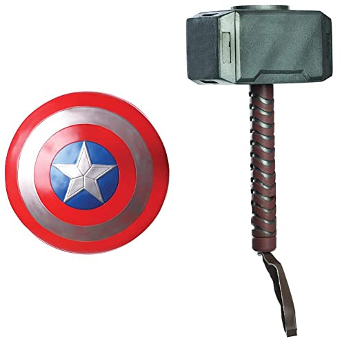 Rubie's Official Marvel Endgame Captain America Shield, 12-inch Child's Fancy Dress Accessory & Official Child's Marvel Avengers Assemble Thor Hammer, One Size, Multi-Coloured