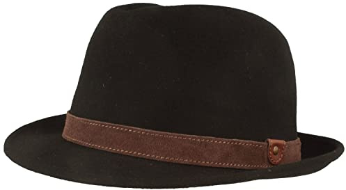 Breiter Trilby Knautschbar - Cappello in feltro, tesa stretta in feltro di lana, Nero , 54-55