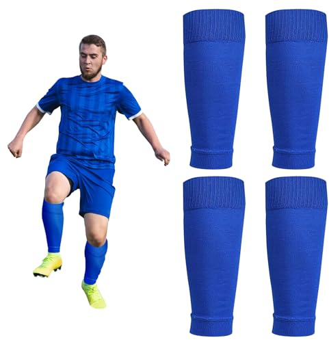 XNIVUIS 2 Paar Fußball Stutzen, Fußball Socken, Fußball Sleeve, Sleeve Tubes Stutzen Tube, Schienbeinschonerhalter Innerhalb von 43cm Wadenumfang, Unisex, Einheitsgröße (Blau)