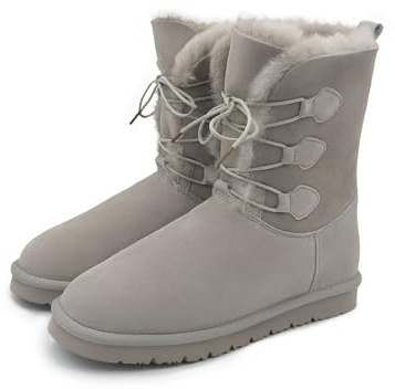 Rohn Moden Lammfell Boots Oslo für Damen, Winter Stiefel aus echtem Schaffell, warme Schneeschuhe in Grau, Größe 38