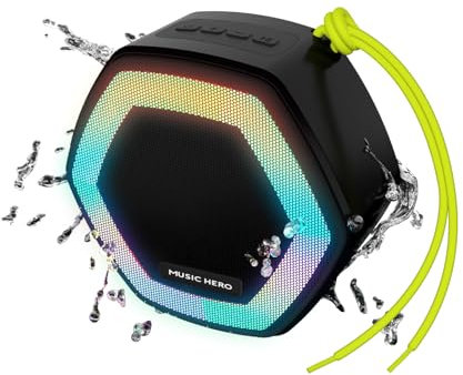 Music Hero speaker cassa wireless, 5 Watt, water resistant IPX5, LED, con laccetto, multi input, tasti multifunzione, bianco e nero