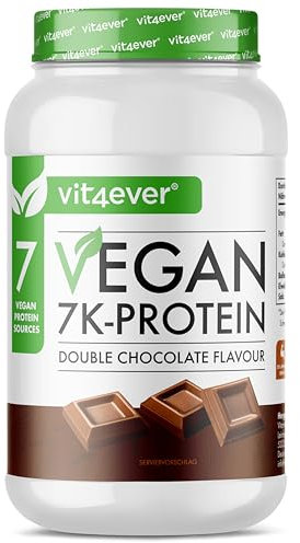 Vegan 7K Protein - 1kg -Doble Chocolate - Proteína vegetal pura en polvo con proteínas de arroz, almendra, soja, guisante, cáñamo, arándano y girasol