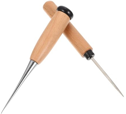 Gogogmee 2pièces Poinçons à Manche Bois Outil De Perforation Pour Cuir Accessoires Pour Perforer La Pique-poignets Inoxydable Pour Artisanat Du Cuir