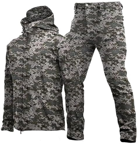 DUHENWU Uniformes tácticos para hombre, militares, impermeables, conjuntos de combate del ejército de 2 piezas, chaqueta softshell, pantalones, ropa de caza, chaqueta de trabajo y pantalones, traje de