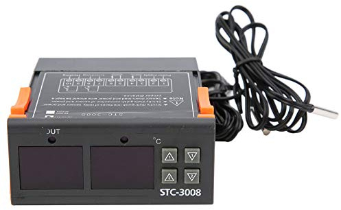 STC-3008 Digital Termostat, Dual Display Dual Probe Sensor Justerbar Termostat Controller för Gård, Kylskåp, Växthus, Akvarium (12V)