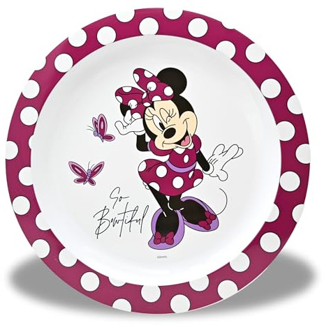 Stor Plato infantil Minnie Mouse – Plato Plano de aprendizaje rojo vino – Sin BPA y reutilizable – Plato de camping para niños – Plato de desayuno – 22 cm para comidas infantiles