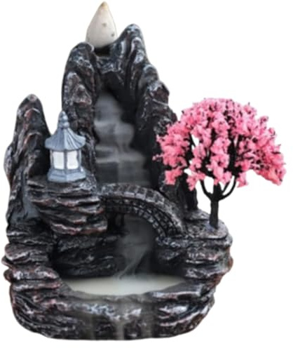ZHAOYCSH Quemador de Incienso de Reflujo con Efecto Cascada, Soporte para Incienso de Resina, Incensario con Base Decorativa de Paisaje Natural para Meditación, Yoga, SPA, Relajación en el Hogar
