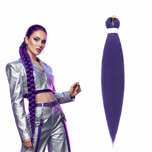 Pelo púrpura claro para trenzar, extensiones de pelo trenzado a mano, resistente al sudor y a los enredos, extensiones de pelo trenzado preestirado, trenzas sintéticas para fiestas de escenarios (1