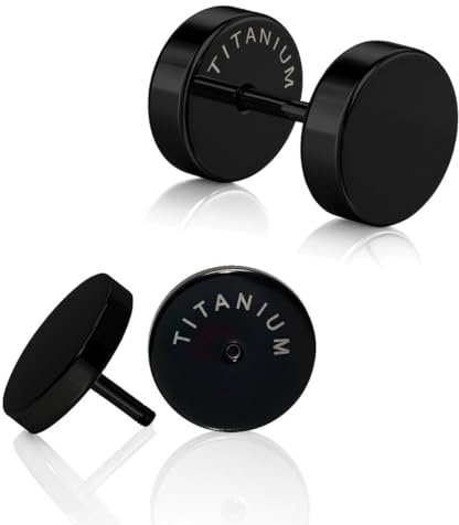 Soul-Cats Ohrstecker (2 Stück) aus Titan, schwarz, 10 mm Durchmesser, zeitloses Paar Ohrringe mit flachem Schraubverschluss für Damen & Herren