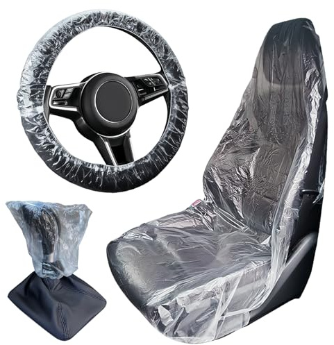 10 coprisedili usa e getta per auto, in plastica trasparente, usa e getta, 10 coprivolanti, 10 coperture per leva del cambio, protezione impermeabile per sedile del veicolo