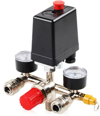 Regolatore di pressione Compressore 220V con pressostato, 2 manometri, valvola di sicurezza e 2 giunti, compressore d'aria riduttore di pressione con filettatura esterna da 1/2', pezzo di ricambio per