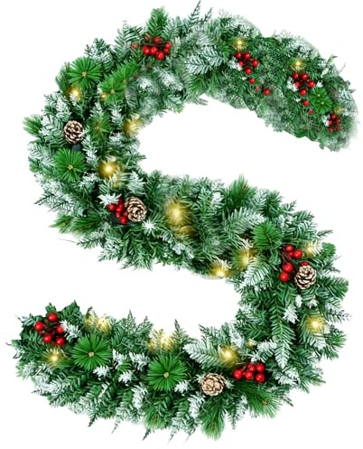 Girlande Weihnachten mit Beleuchtung, 2,7 M/9FT Weihnachtsgirlande für Kamin Treppe Türgeländer Fenster, Tannengirlande mit Lichterkette Deko Weihnachten Outdoor