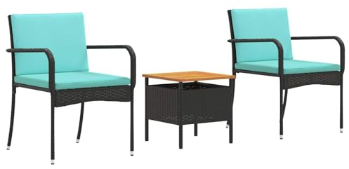 Qnhdfrt Set di mobili da giardino in polyrattan e acciaio con piano in legno di acacia, gruppo di sedute con cuscini per balcone, terrazza e giardino, robusto