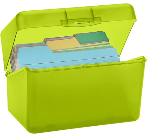 Index Card Box, 3x5 Inch Notecard Organizer, Index Card Holder, Holds 250 Cards, Sturdy PP Plastic, Locking Lid, For Desk Office School, 6 Color Options (Yellow)