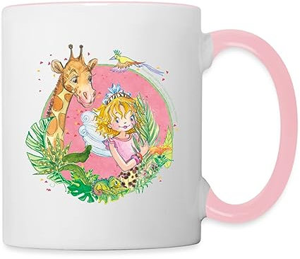 Spreadshirt Prinzessin Lillifee mit Giraffe Tasse, Weiß/Pink, Keramik, 325 ml, Henkeltasse, Zuhause, Kinder & Jugend