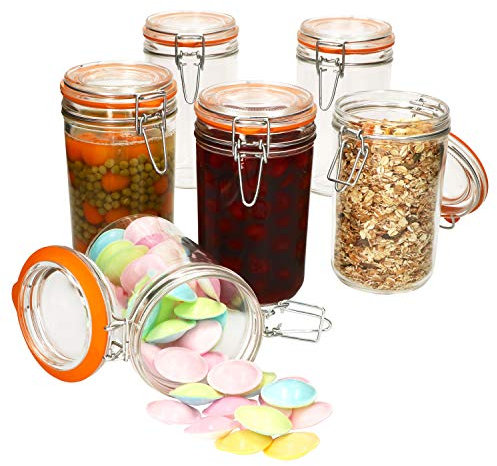 MamboCat Ermetico I Hobby Lot de 6 verres de rangement avec fermeture à étrier et joint d'étanchéité en verre pour cuisine 750 ml