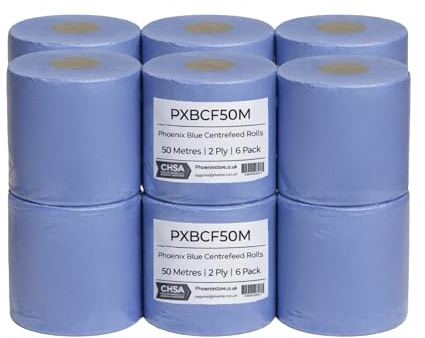 Blue Roll 2 Ply – Centre Feed Paper Towel Roll | 12 Pack | Strong, Absorbent Cleaning Roll for Kitchen, Industrial & Commercial Use | Embossed Wipe Tissue for Dispensers