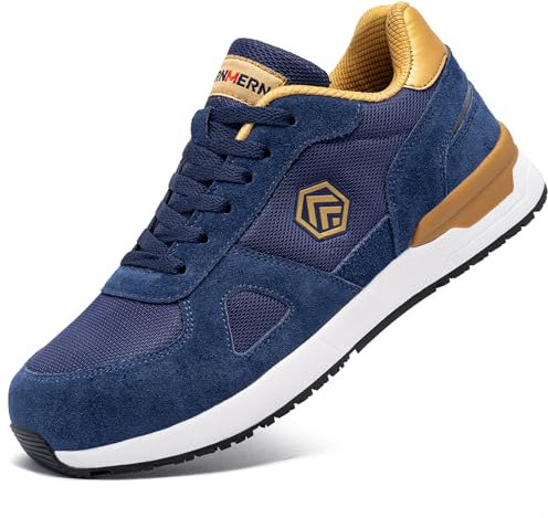 LARNMERN PRO Arbeitsschuhe Herren Sicherheitsschuhe Herren Arbeitsschuhe mit Stahlkappe Leicht SRC rutschfest Sportlich Schutzschuhe Saphirblau Größe 43 EU