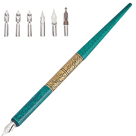 GORGECRAFT Calligraphie Oblique Nibs Pens Comic Nib Pen Holder Set Handed Dip Pen Bundle avec 6PCS Manga G- Pen Nibs Fournitures de Remplacement pour Le Dessin, L'Écriture, L'Esquisse (Motif Antique)