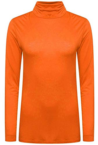 Candid Styles Ladies Polo Roll Neck Long Sleeve Turtle Neck Plain Jumpers for Women Top 8 26 (12-14, Orange)
