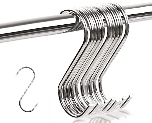 Olakin S-Shaped Hooks - 10 Pack Stainless Steel S-Hooks for Kitchen, Bedroom Utensils, Coffee Cups, Clothes, Towels (Silver)