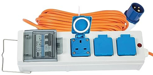 GADLANE Electric Hook Up for Camping - Water Resistant Extension Lead 15m Mains Supply Unit with 3 Sockets for Motorhome, Caravan & Camping Electric Hook Up Cable UK Plug