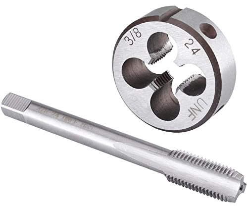 Burkit 3/8 Zoll-24 UNF Gewindebohrer und Schneideisen Set, 3/8 x 24 UNF Maschinengewindebohrer und runde Schneideisen rechts