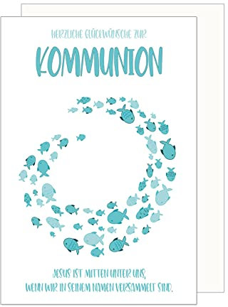 Edition Seidel Premium Glückwunschkarte zur Kommunion mit Umschlag. Kommunionskarte Karte Grusskarte Glückwünsche zur Kommunion Fische Junge Mädchen (KO282 SW023)
