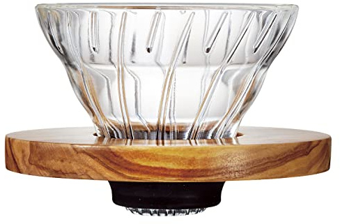 HARIO VDGR-01-OV V60 Hitzebeständiges Glas Transparent Kaffee-Tropfer Olivenholz 01 Kaffee-Drip für 1-2 Tassen