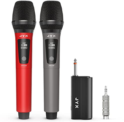 JYX Drahtloses UHF Mikrofon, 30M Karaoke Mikrofon Kabellos mit Empfänger, Dual Mikrofon für PA Karaoke Anlage Partybox Mischpult Verstärker Gesang Party