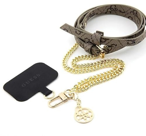 CG MOBILE Guess Abnehmbarer Crossbody-Gurt PU 4G & Kette mit Anhänger (Gold & Braun)