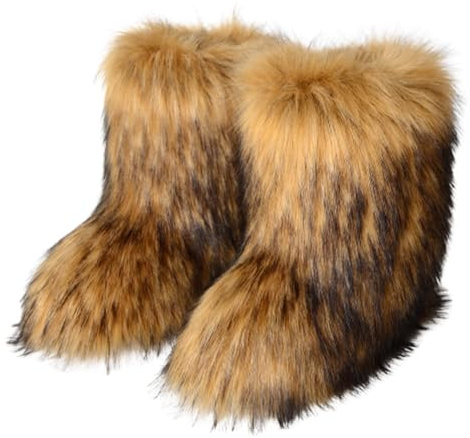 GuyAna Bottes de neige pour femmes, bottes en fourrure, bottes d'hiver à talons hauts en fausse fourrure moelleuses (F,37)