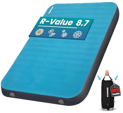 FUNDANGO 4'' Thick Self Inflating Sleeping Pad with Foam, 8.7 R Value, XL Double Mattress, Outdoor Portable Camping Air Mat for Tent, Car or Home