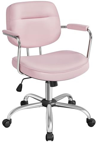 SONGMICS Homeoffice-Stuhl, Schreibtischstuhl, Schminkstuhl, PU, Drehstuhl, ergonomischer Bürostuhl, Armlehnen, Wippfunktion, höhenverstellbar, für Büro, Homeoffice, pastellrosa OBG033P01