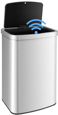 COSTWAY 50L Automatic Kitchen Bin, Touchless Infrared Motion Sensor Bin with Soft Close Lid & Deodorant Box, Anti-Fingerprint Stainless Steel Smart Garbage Trash Can for Home Bathroom Office