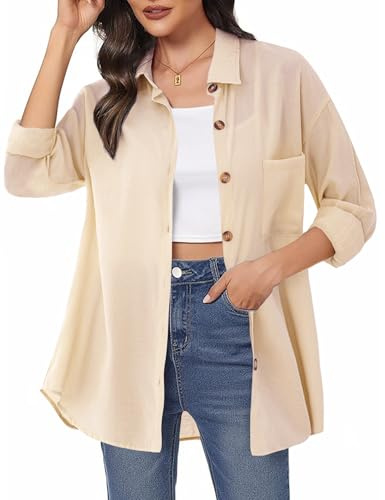 Irevial Camicia Elegante a Maniche Lunghe Donna, Blusa Estiva Oversize, Camicetta Con Bottoni, Maglietta Scollo a V, Casual Tops Tinta Unita