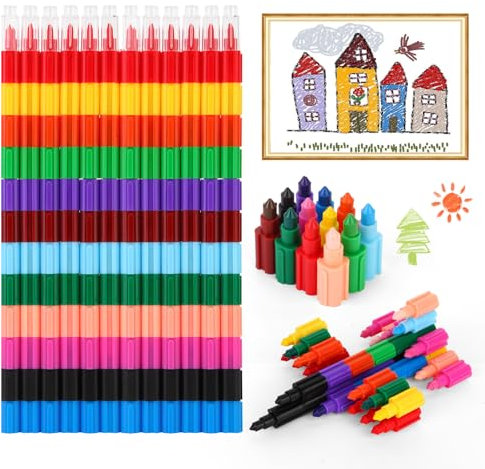 Hyber&Cara 12 Stück Stapelbare Buntstifte Wachsmalstifte Mitgebsel, 12 Farben Steckbare Baustein Buntstifte für Geburtstag Gefälligkeiten & Party Geschenke Büro Schulbedarf