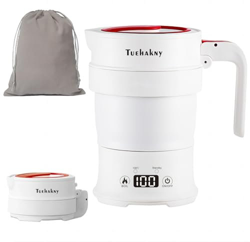 Hervidor Eléctrico Plegable 0.7L, Hervidor de Camping Portátil con Pantalla de Temperatura en Tiempo Real, Hervidor de Viaje Plegable de Silicona con Parada Automática, 1000W para Camping