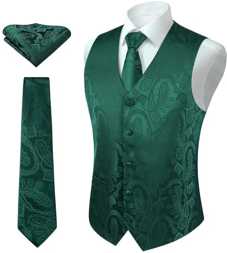 Enlision Chaleco y corbata floral jacquard paisley para hombre y traje de chaleco cuadrado