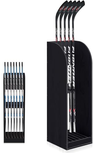 Cinnvoice 38 Inch Vertical Hockey Stick Rack Wooden Hold 7 Hockey Sticks Holder Stand Organizer for Players Display Home Garage Storage(Black)