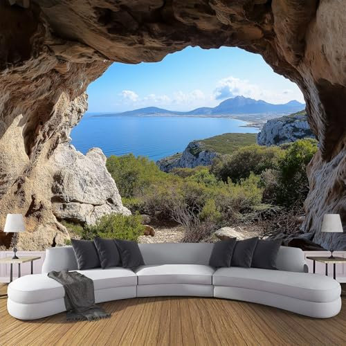 Natural Cueva Papel Tapiz FotográFico Efecto 3D, Naturaleza Plantas Papel Pintado 3D FotografíA Mural, 300×210cm Pared Pintado Fotomural Dormitorio Sala Mural DecoracióN