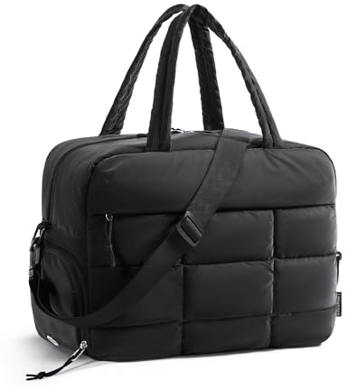 BAGSMART Gym Bag for Women, Carry on Travel Duffel Bag, Water-resistant Weekender with Shoe Compartment for Gym Travel Work, Black, Medium