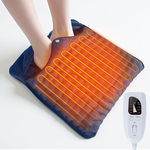 Olycism Heated Foot Warmer Electric 40 * 40, 24 Options Electric Foot Warmer - Overheating Protection Technology - Automatic Power Off, Foot Warmers for Men & Women, Feet Warmers Navy Blue