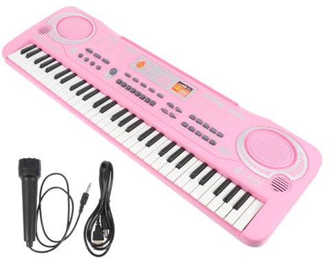 FRCOLOR 61-key Children's Electronic Piano Toy Microphone Pink Educational Music Keyboard for Boys and Girls Learning and Play