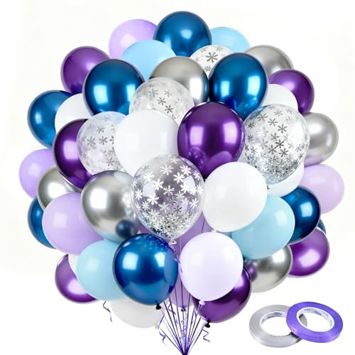 Palloncini Blu Viola e Argento, 60 Pezzi Set a Coriandoli Argento Metallizzato 12 Pollici con 2 Nastri per Compleanno, Matrimonio, Anniversario, Laurea, Baby Shower (Viola)