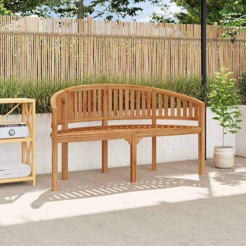 Wynira Bananbänk 151 cm massivt trä teak, 3-sitsig trädgårdsbänk med vattenbaserad finish, sittbänk utomhus för terrass balkong, stabil sittbänk trädgård, väderbeständig parkeringsbänk för