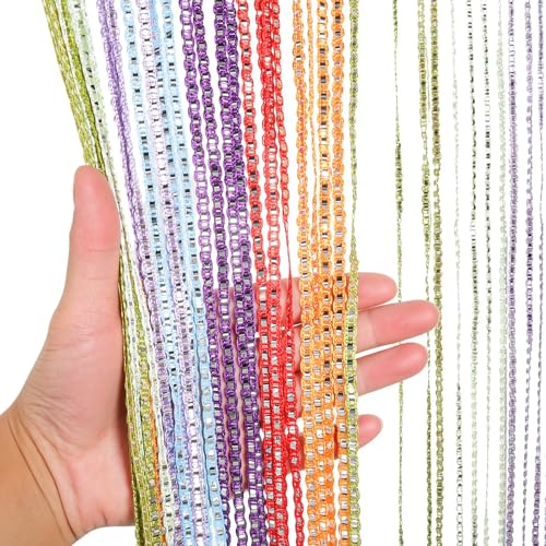 WOKICOR Tenda a fili glitterata colorata, 100 x 200 cm, tenda decorativa per porta per matrimoni, vetrine, bar, ristoranti e decorazione per la casa (arcobaleno)