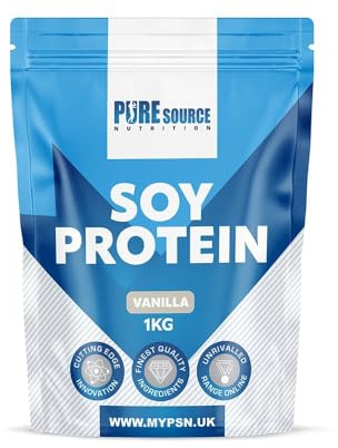 Pure Source Nutrition Soy Protein Isolate Powder (90% Protein) 1Kg Vanilla SOYA Protein Vegan Powder for Superfood Supergreens Dairy Free Plant Based Protein (1Kg, Vanilla)