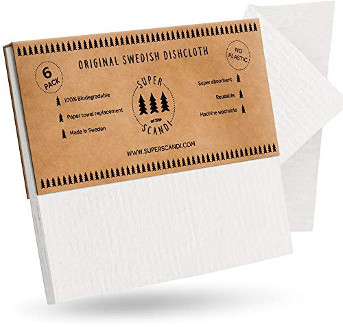 SUPERSCANDI Chiffons Lot de 6 – Lavables et Réutilisables | Chiffon Vitre sans Trace – Torchons Vaisselle & Éponge Durable | Chiffon Cuisine Toutes Surfaces – Blanc