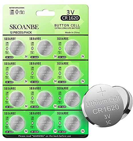 SKOANBE 12 Pack CR1620 3V Lithium Battery for Car Remote Key Fob